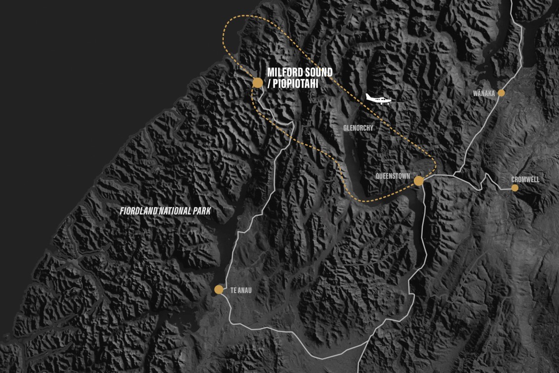 Plane map Milford Sounds Scenic Flights 1461x886