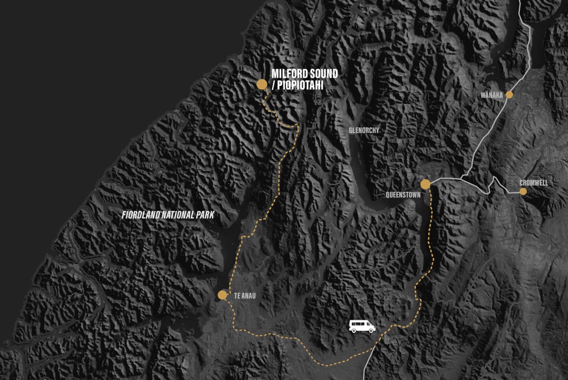 Drive map Milford Sounds Scenic Flights 1461x886